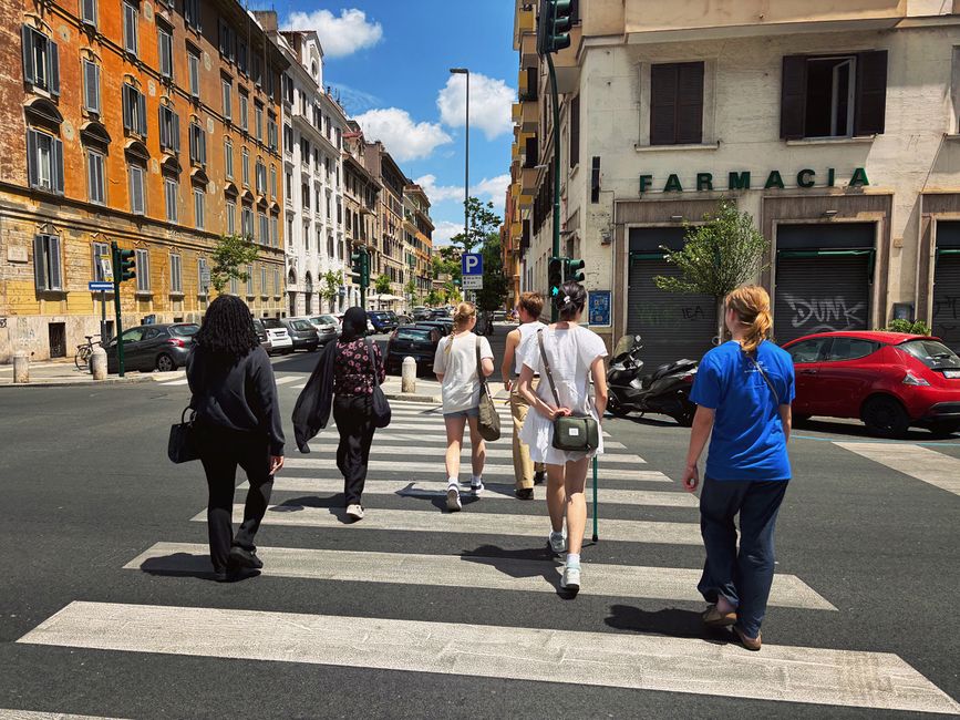 The early flyers met for a tour of the neighborhood, Prati!