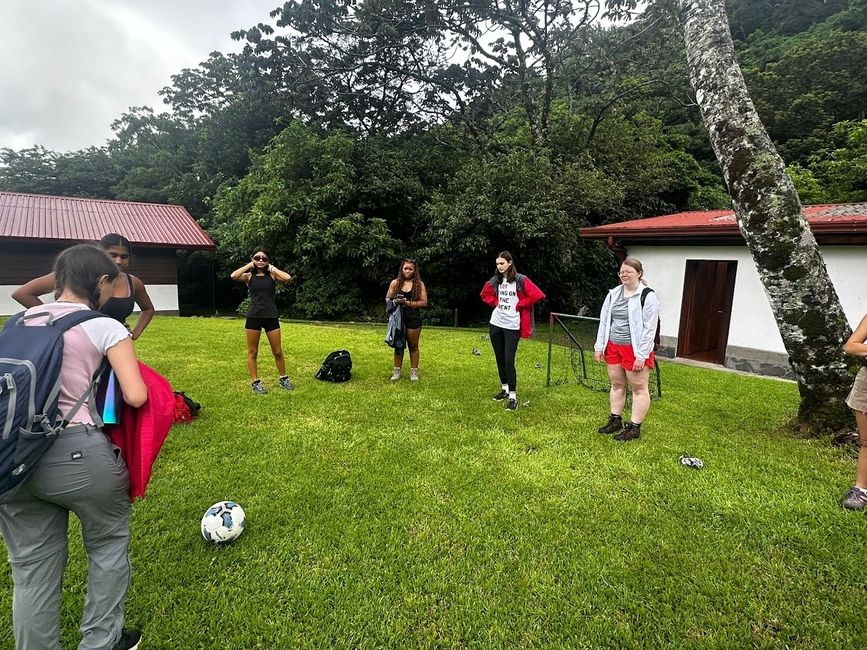 Playing soccer