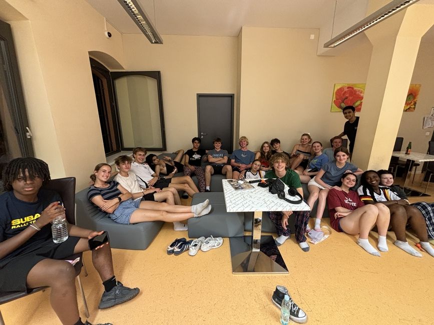 Watching the German soccer match at the youth hostel