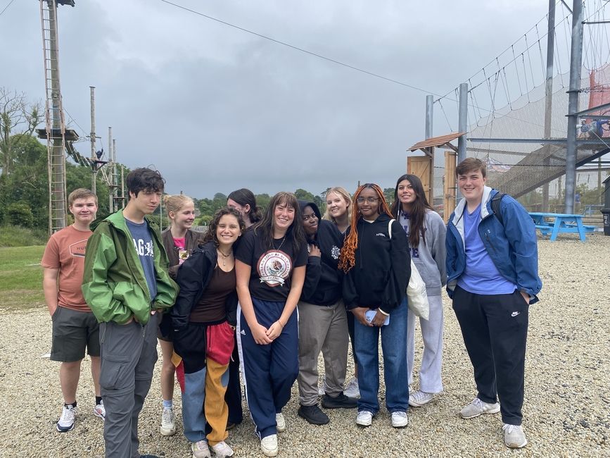 Students pose for a photo before going on the trampolines.