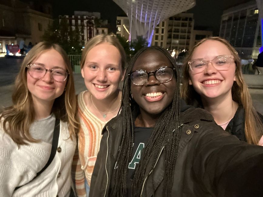 Teens studying abroad in Spain smiling together