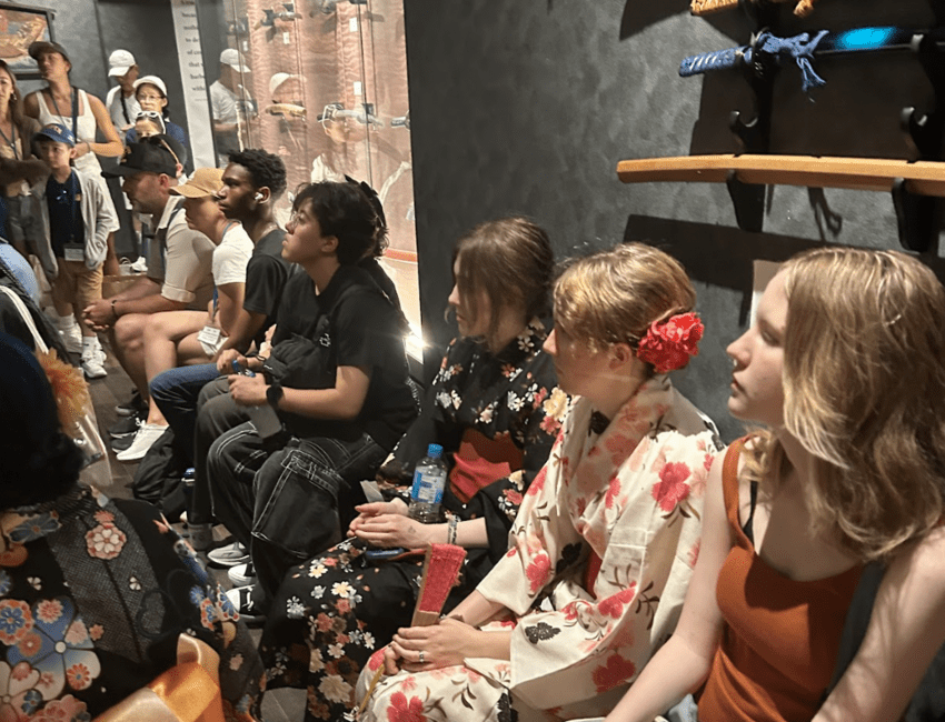 students learning about samurai museum in tokyo