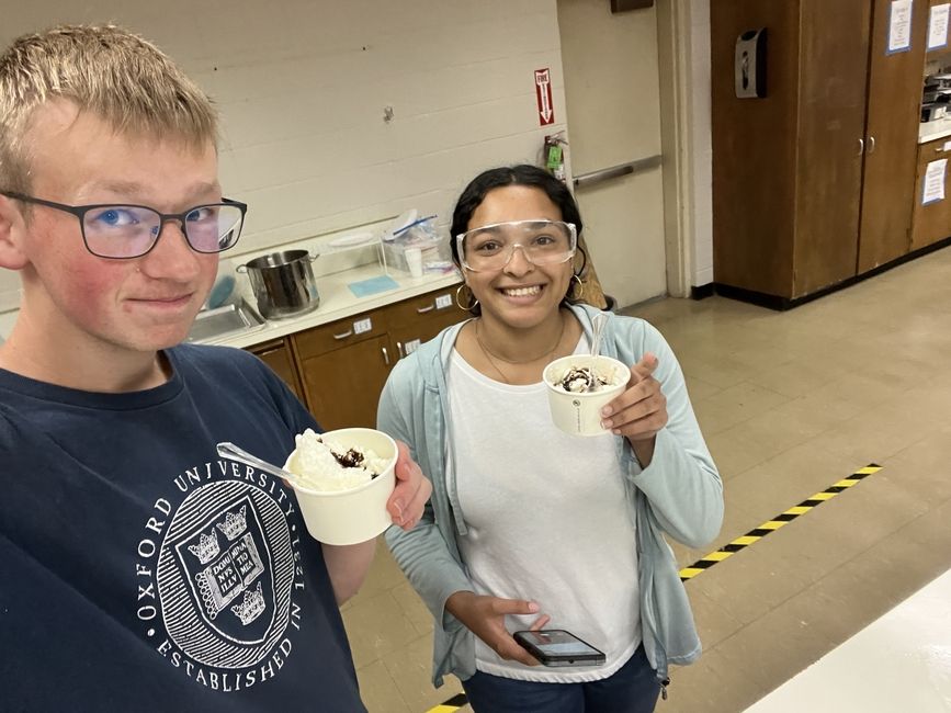 Me and my friend making ice cream in chemistry