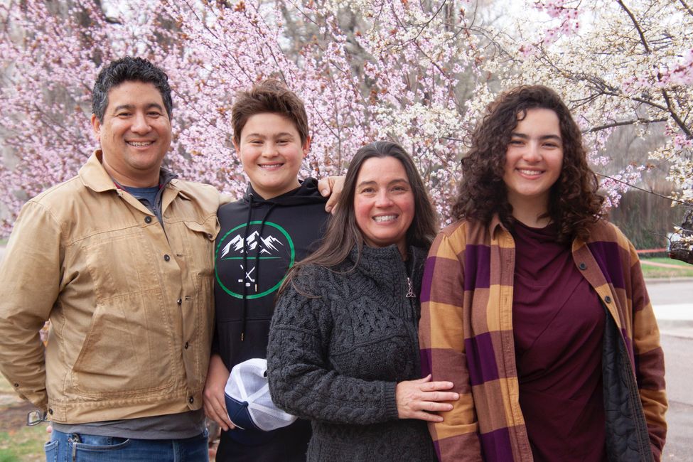 author's family in cherry blossom trees