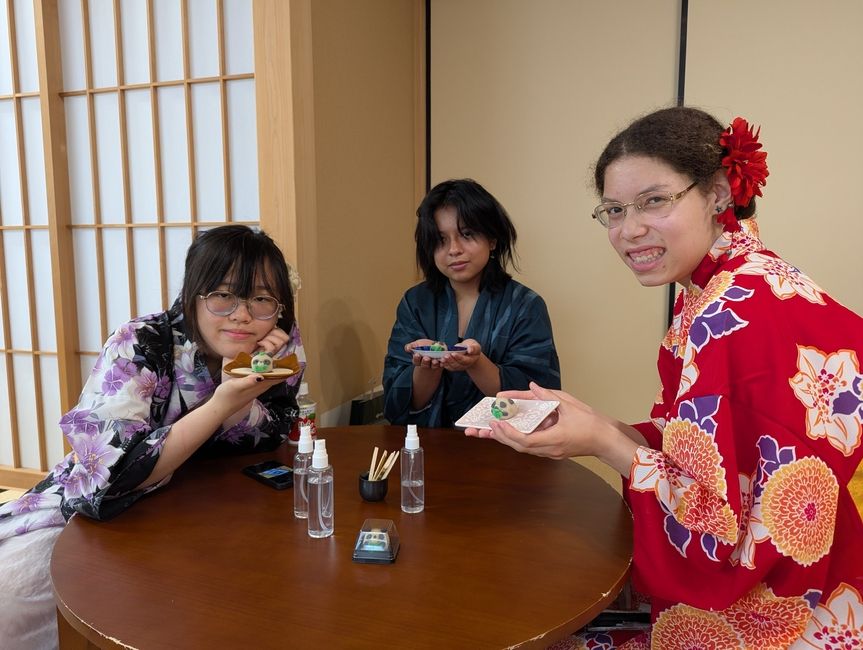 students with wagashi wearing yukata