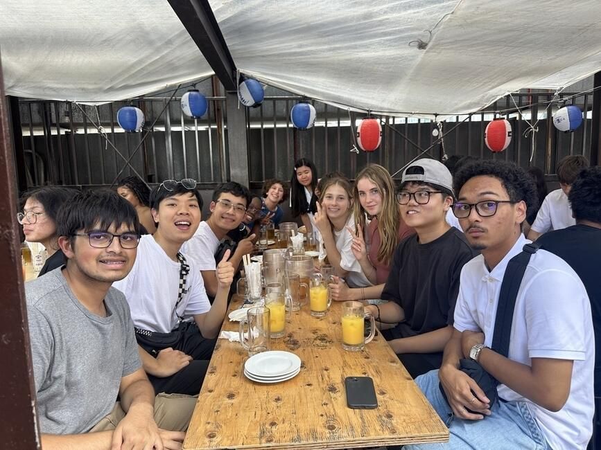 Students at their farewell lunch