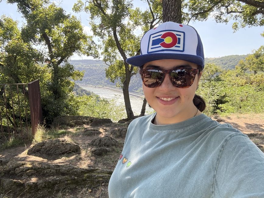 author on a hike with Rhine river in the back