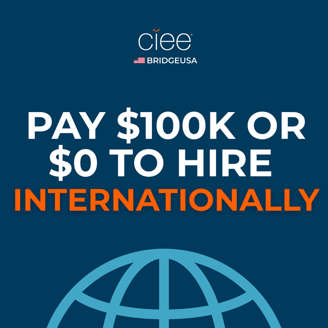 Graphic that says "Pay $100K or $0 to Hire Internationally"