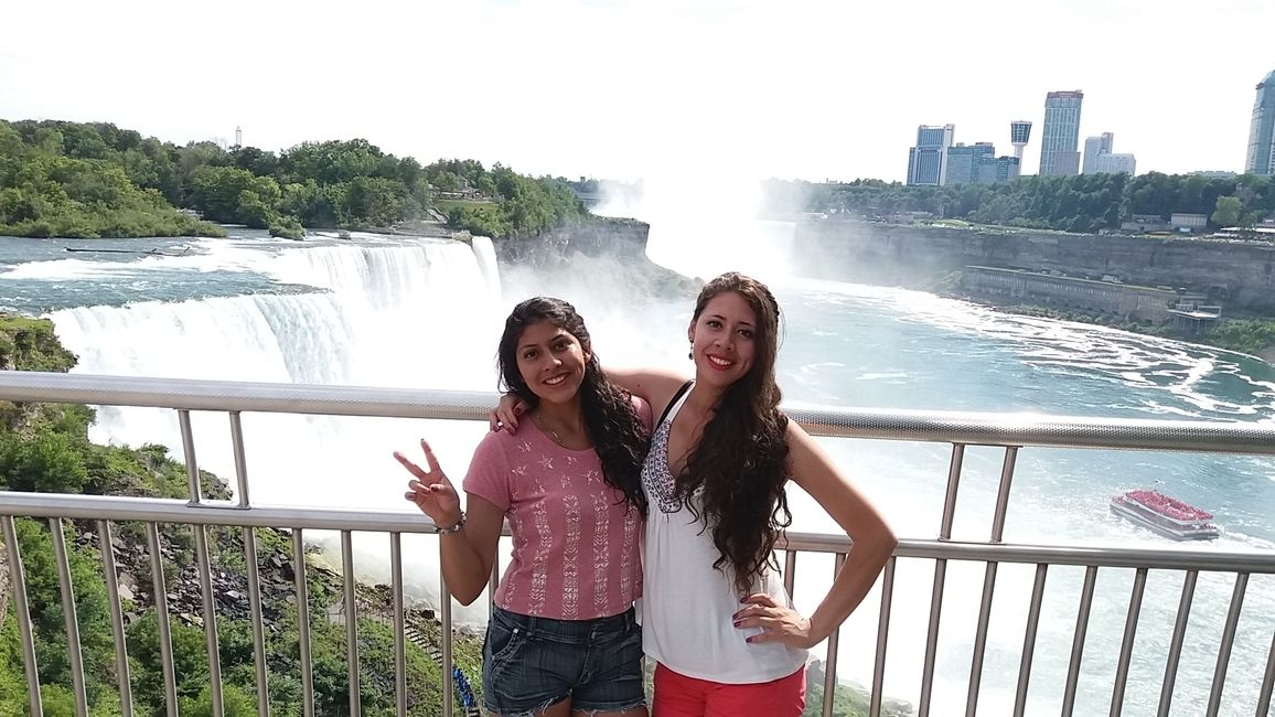 Two Summer Work Travel participants pose in front of Niagara Falls.