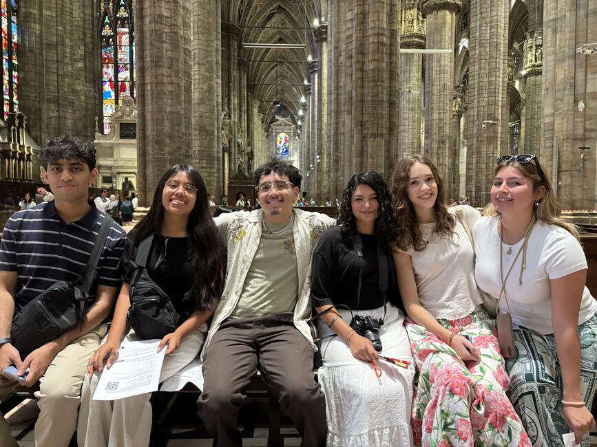 Milan high school students inside the duomo