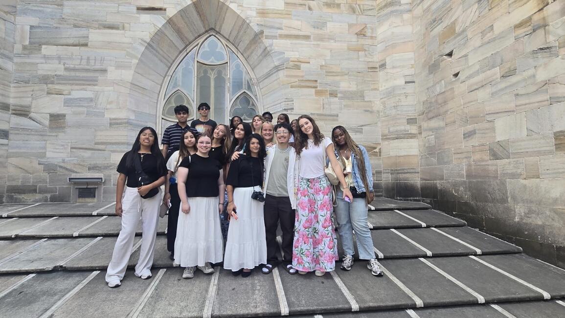 Milan high school students on top of the Duomo