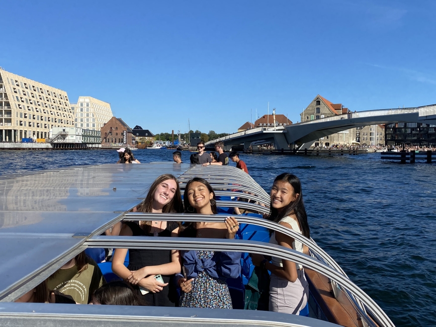 High school students on a canal boat tour in Copenhagen