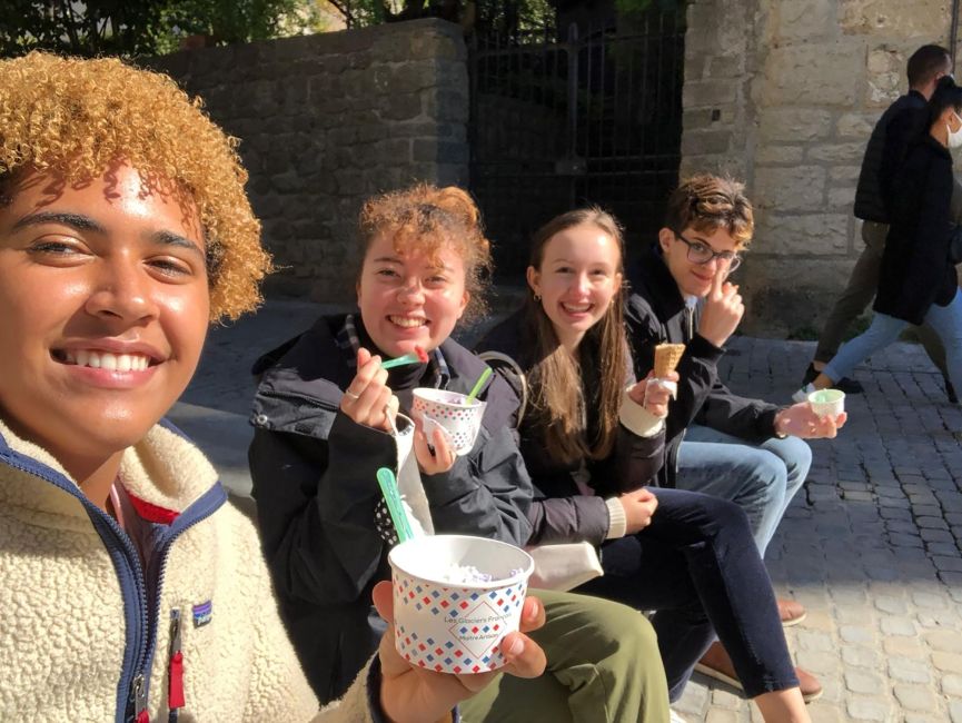 Gap year students eating ice cream in Toulouse