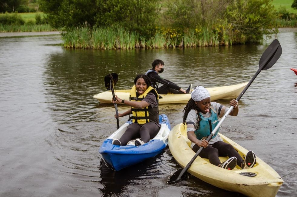 High school students kayaking in Ireland