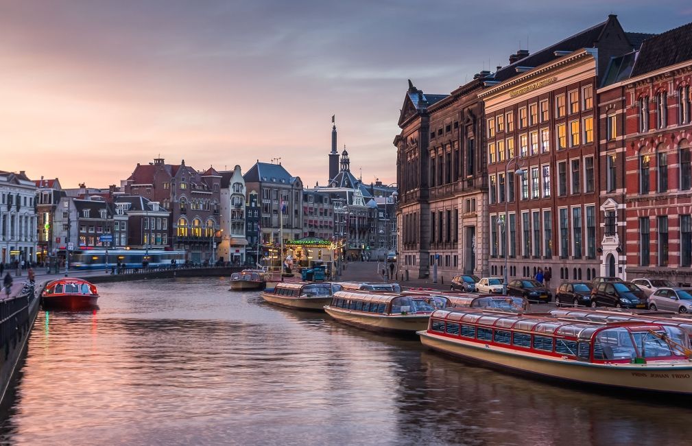 waterway in amsterdam sunset