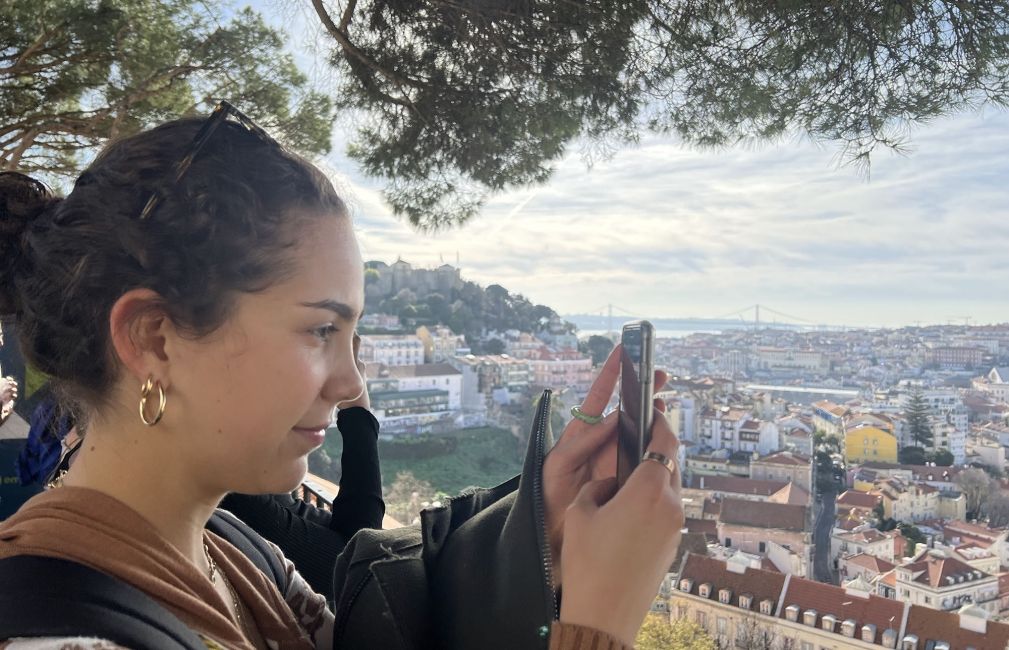 student abroad lisbon portugal takes photos city overlook