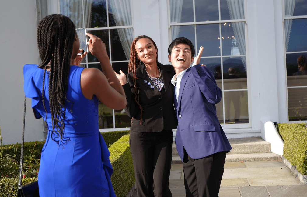 frederick douglass students pose for photo together