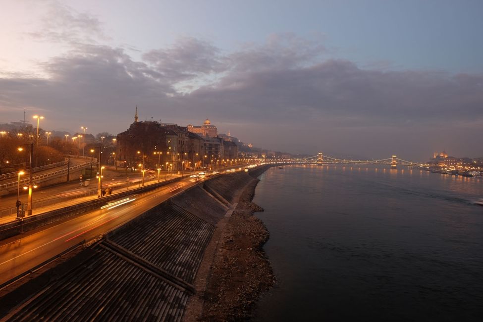 Foggy night in Budapest by the water