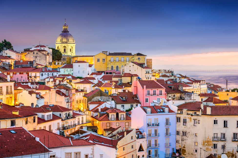 lisbon city at dusk