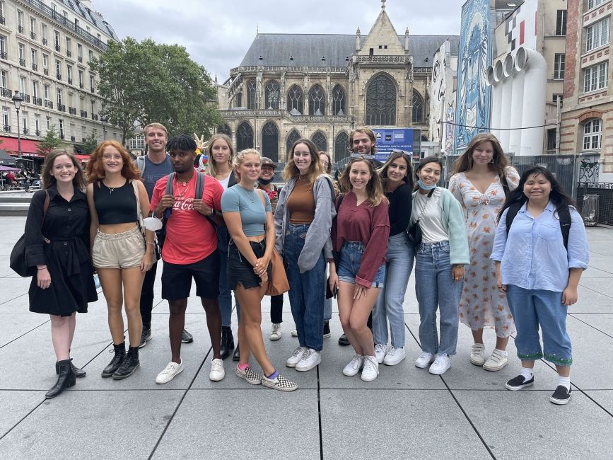 Paris group of students posing in street