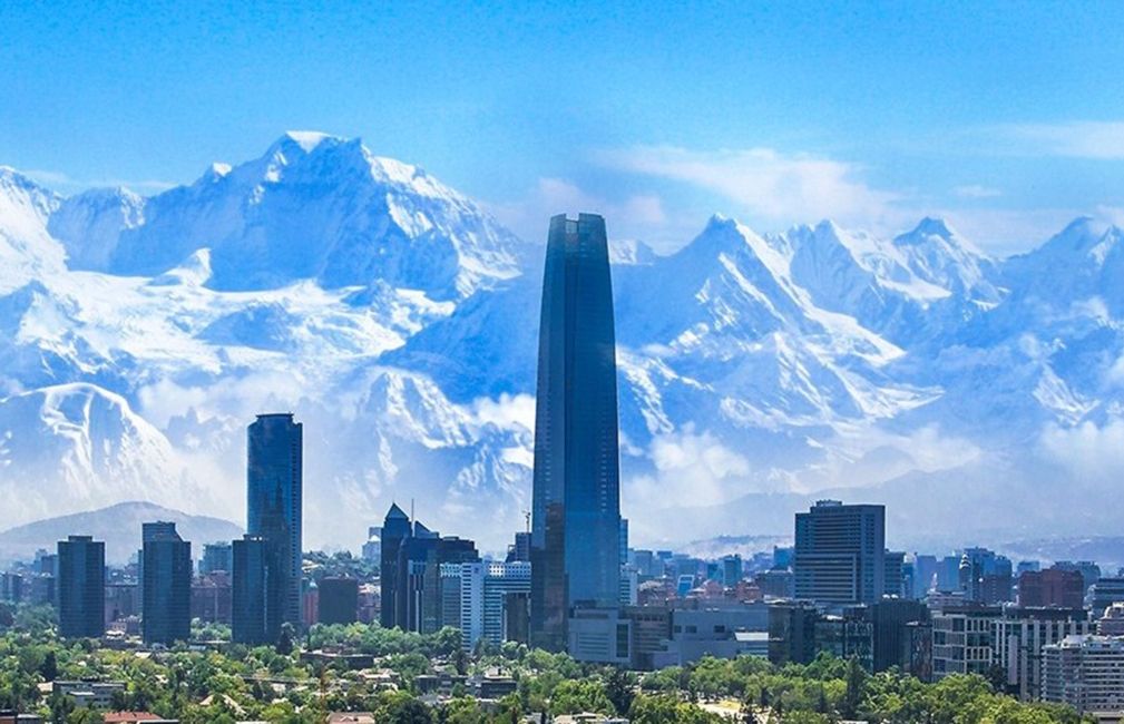 santiago chile skyscrapers with mountains