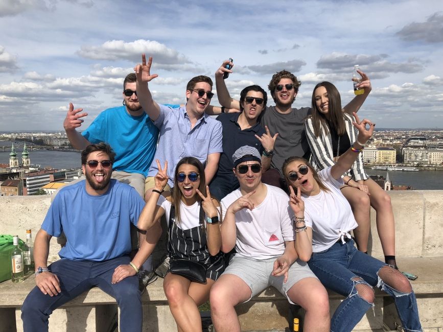 Young people taking a selfie together in Budapest