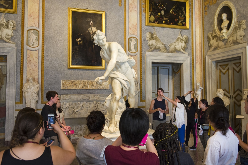 High school students at a museum in Rome, Italy