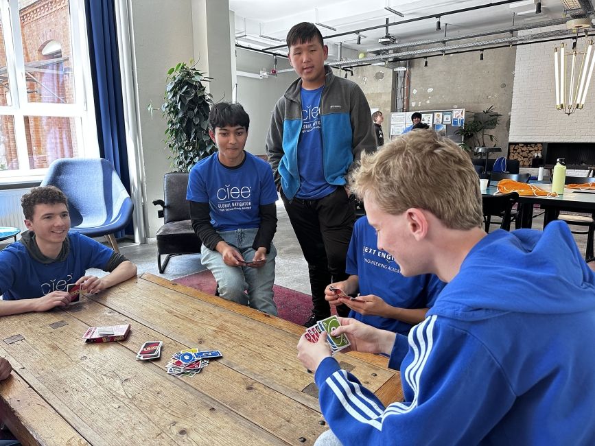 High school students playing a card game in Berlin