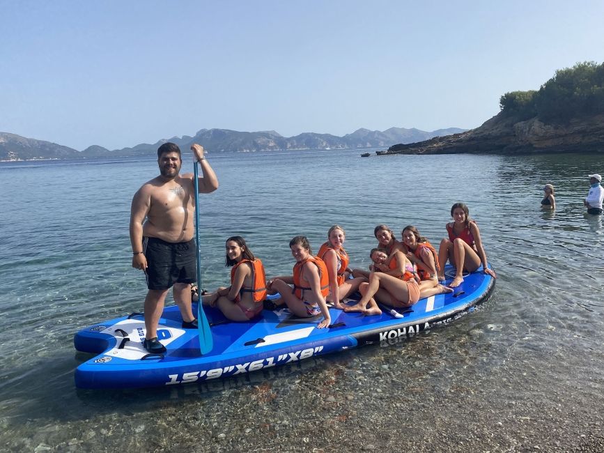 High school students on a boat in the water in Palma de Mallorca