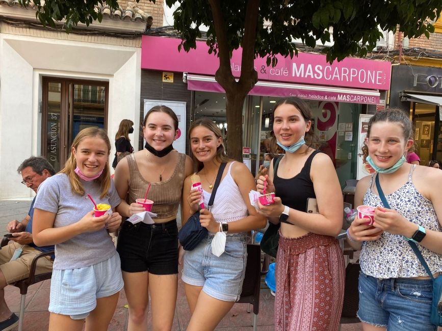High school girls eating ice cream in Seville
