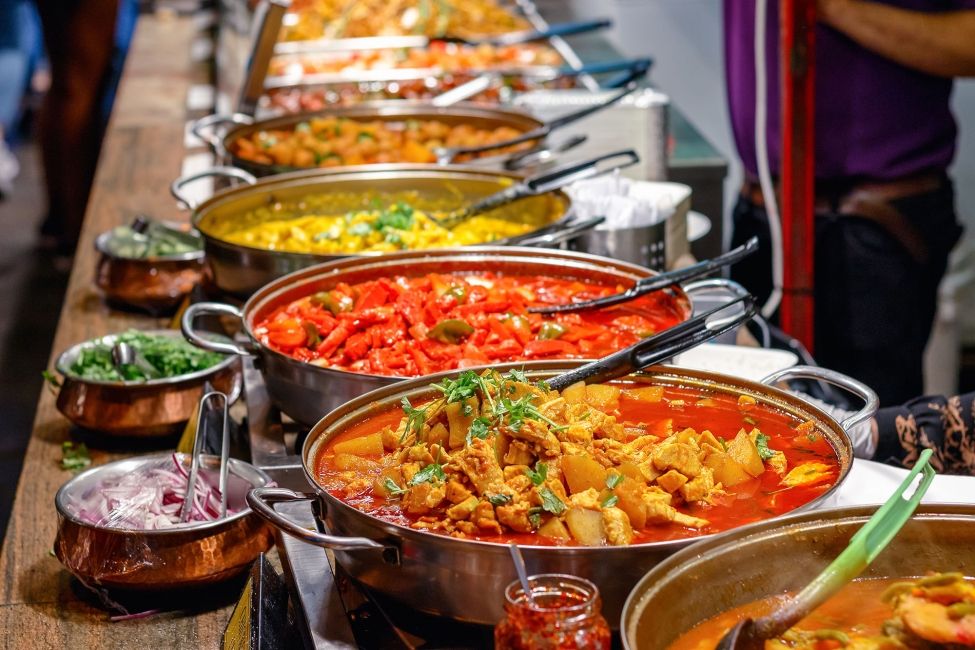 London various curries on display at Camden Market