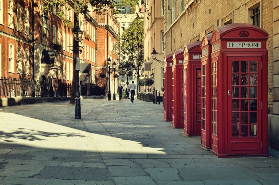 London phone booths on street