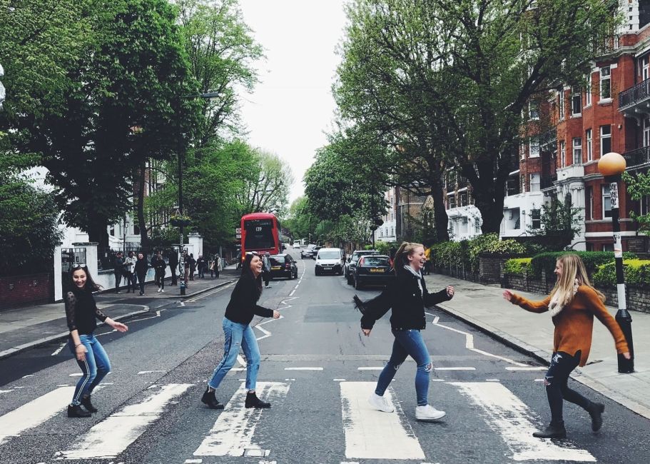 London students recreating Abbey Road cover