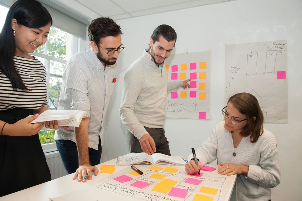 London students working on a group project