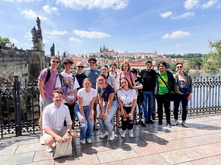 Prague student group on bridge