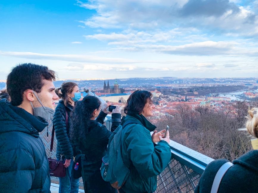 Prague group of students overlooking city