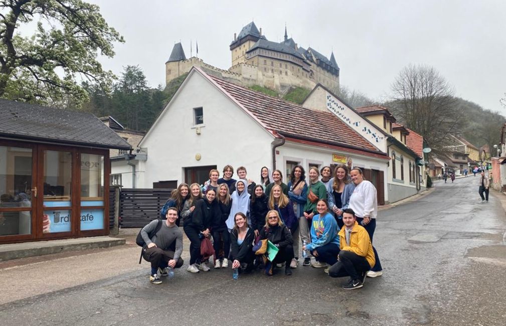 prague students smile together