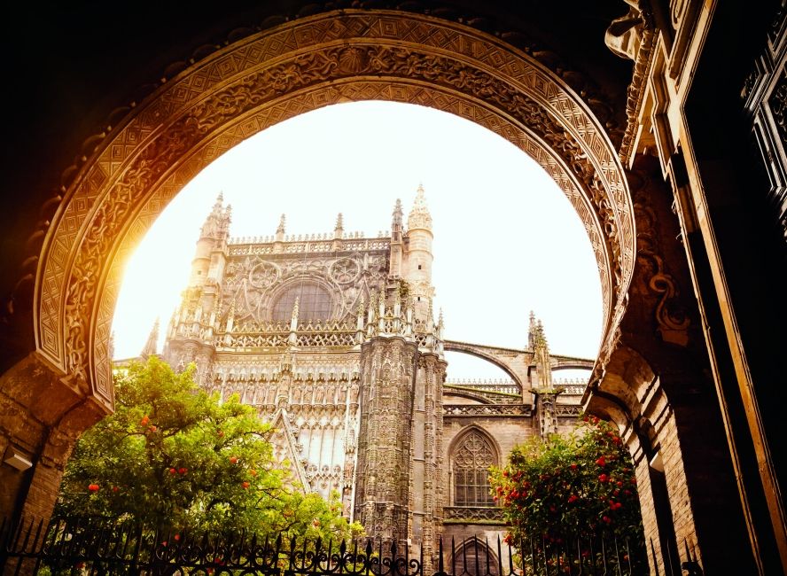 Seville view of cathedral through archway
