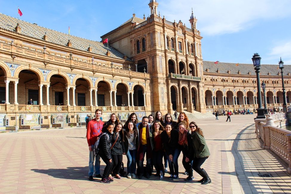 Seville student group at Plaza de Espana