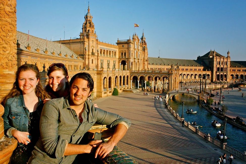 Seville students at Plaza de Espana