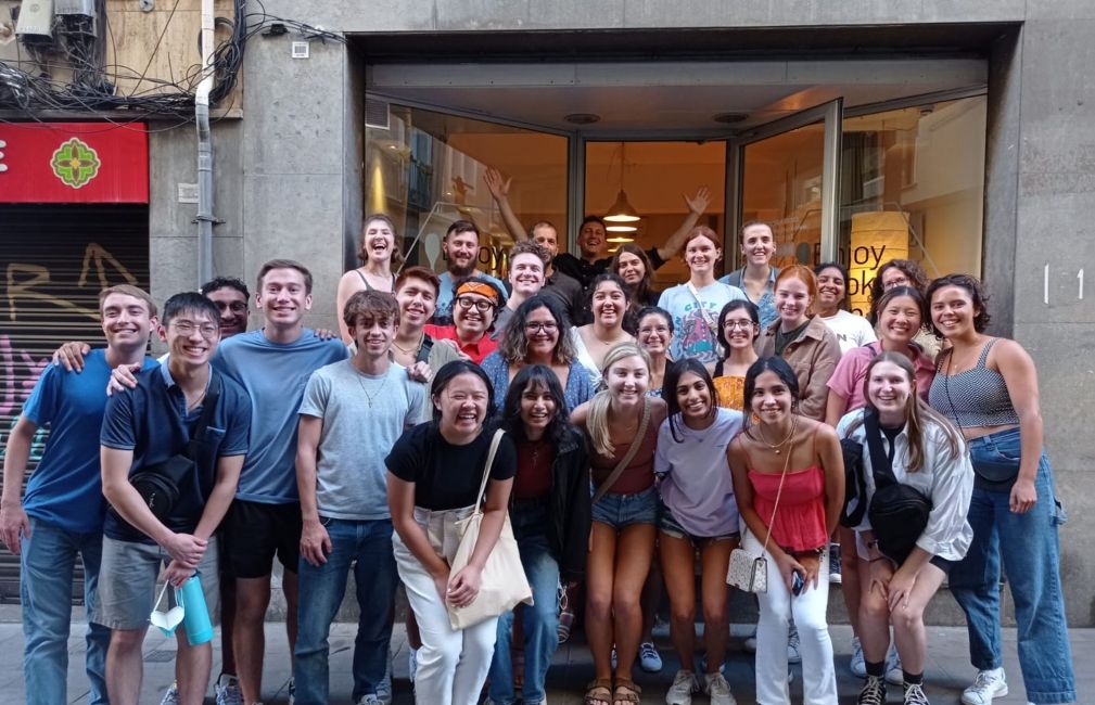 student group smiling barcelona spain