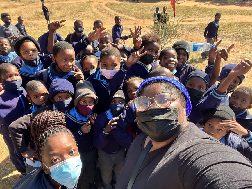 gaborone student with large group of school children