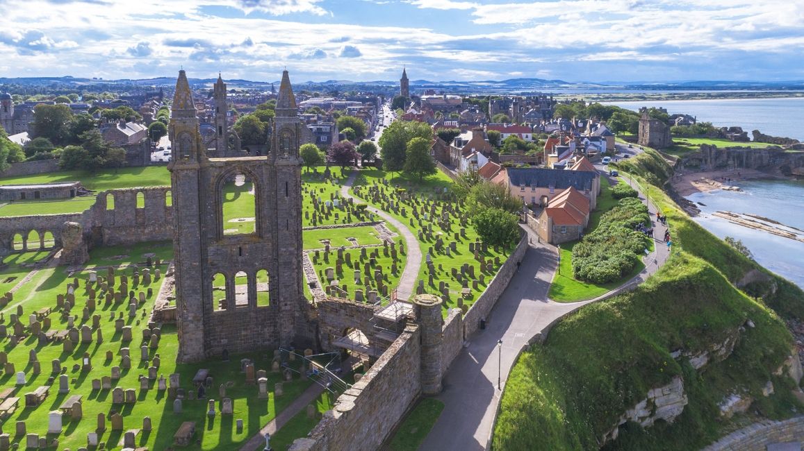 Glasgow aerial of old cemetery and city