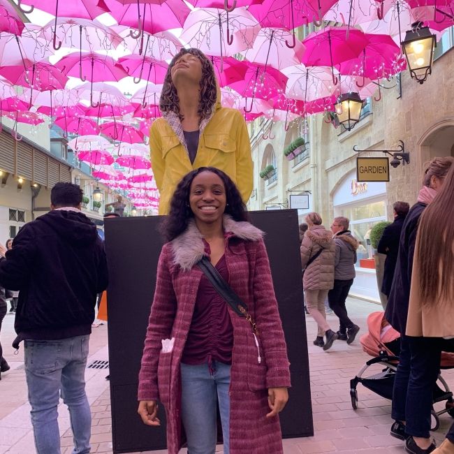 paris pink umbrellas street