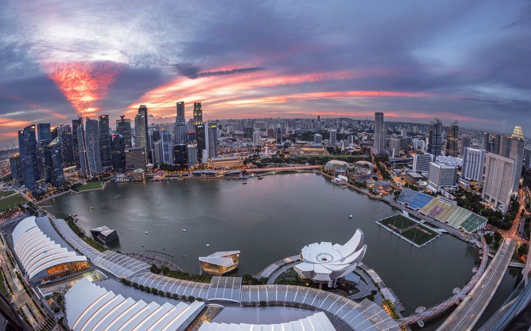 singapore harbor at sunrise