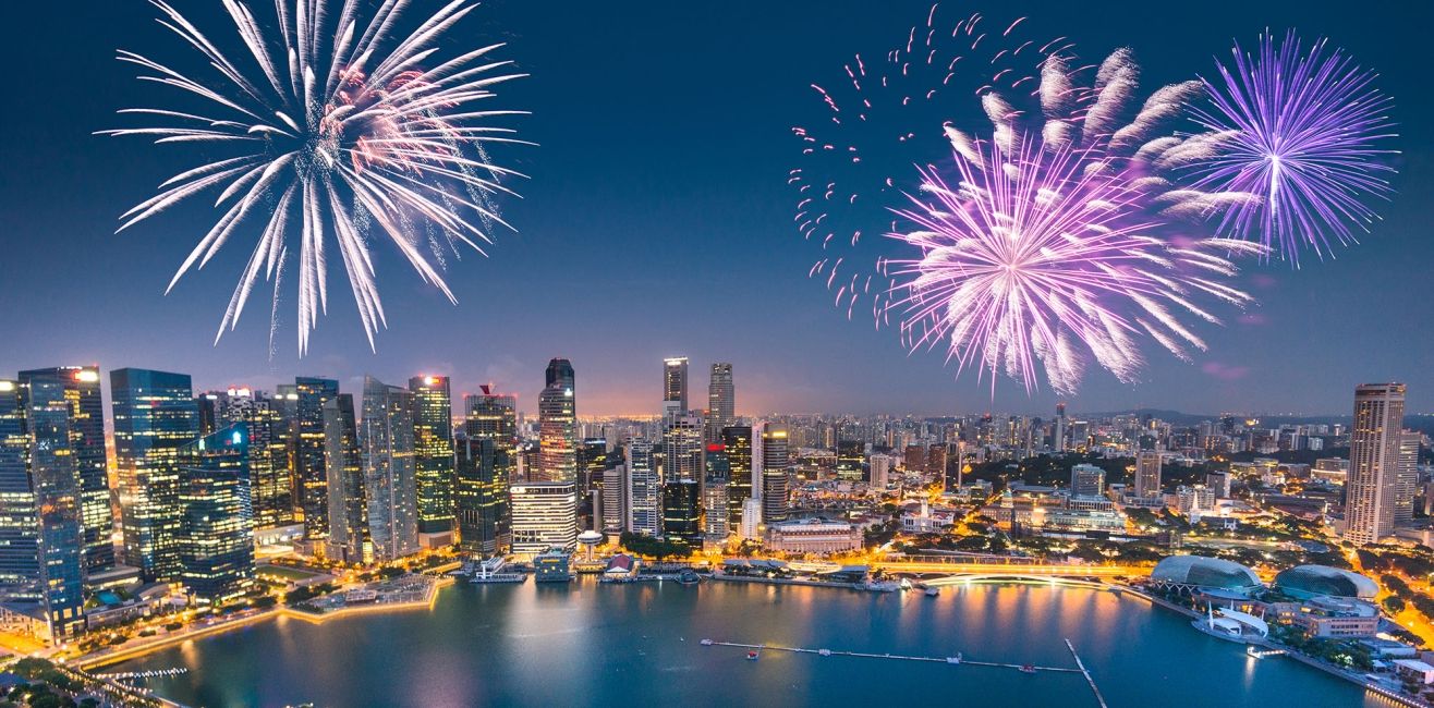 singapore skyline with fireworks