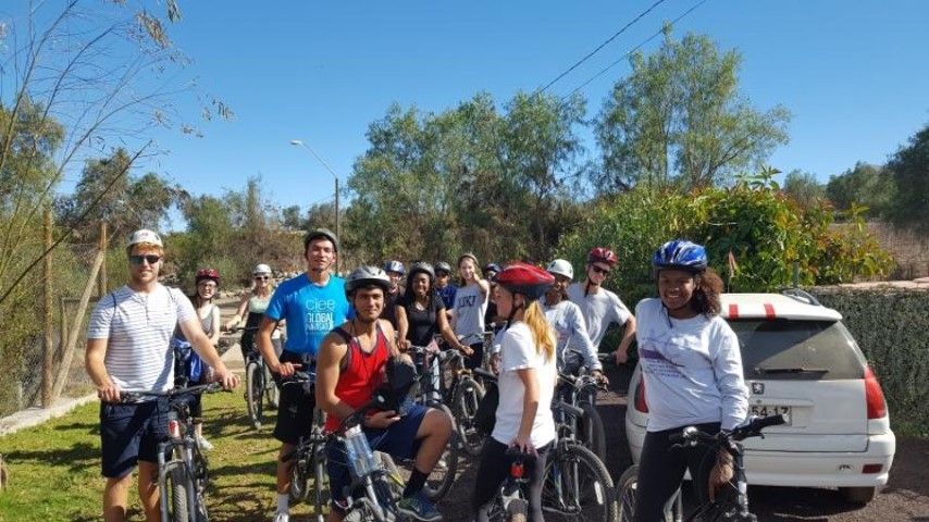 High School Study Abroad student group on bicycles in Chile