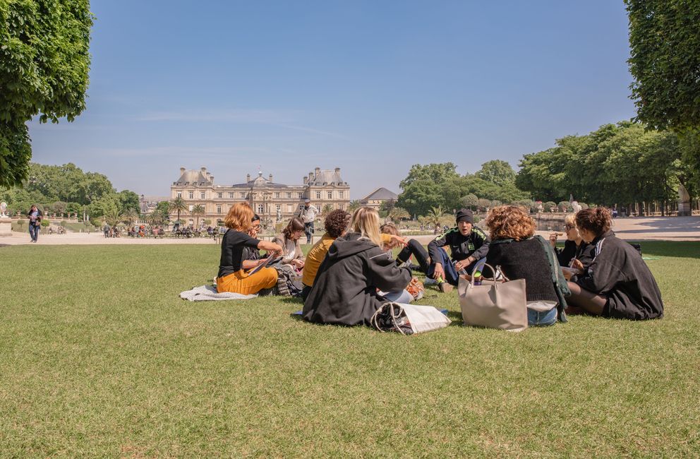 Group sitting in grass