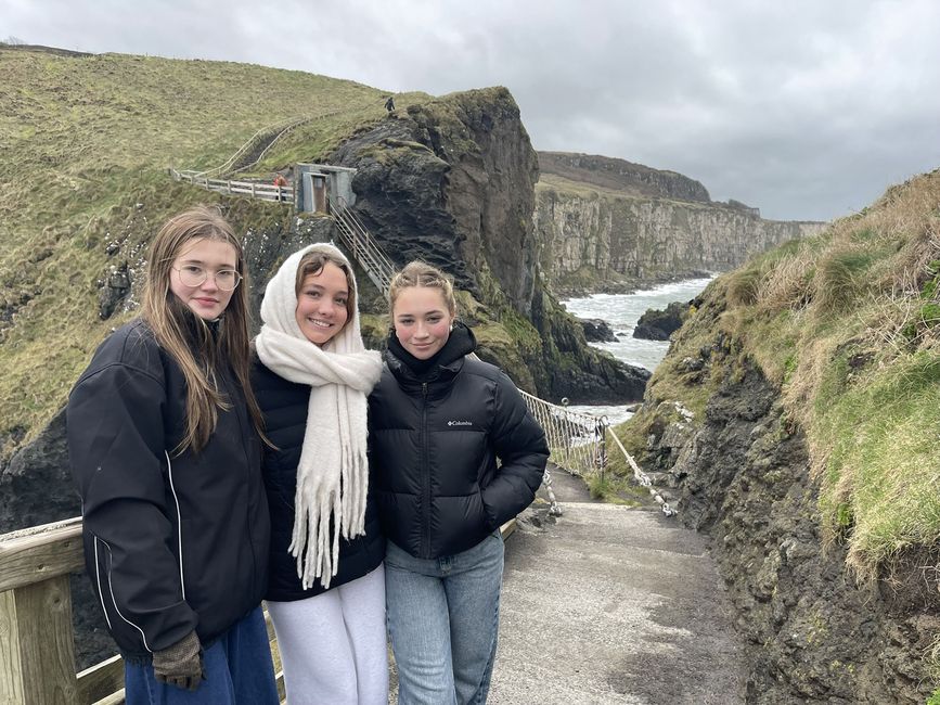 High school students on a bridge in the mountains of Ireland