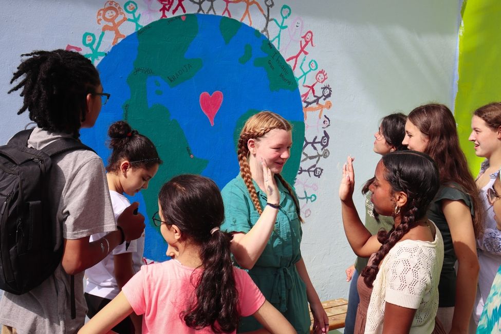 Students high five in Mohammedia